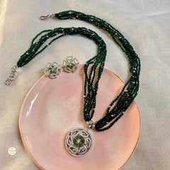 Sparkling Silver Emerald Glow Necklace with Earring
