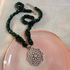 Sterling Silver Sparkling Emerald Lotus Necklace with Earring