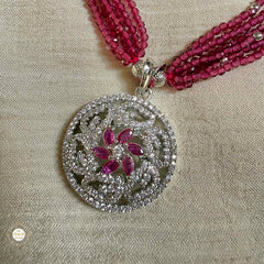 Sterling Silver Sparkling Mystic Ruby Blossom Necklace with Earring