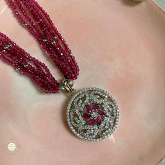 Sterling Silver Sparkling Mystic Ruby Blossom Necklace with Earring