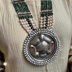 Sterling Silver Hand Carved Turquoise Durga Necklace