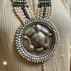 Sterling Silver Hand Carved Turquoise Durga Necklace