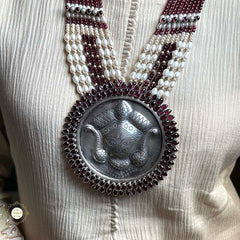 Sterling Silver Hand Carved Ruby Durga Necklace Set