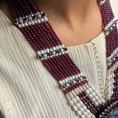 Sterling Silver Hand Carved Ruby Durga Necklace Set