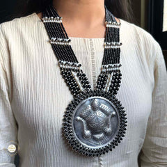 Sterling Silver Hand Carved Black Durga Necklace
