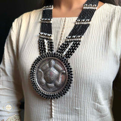 Sterling Silver Hand Carved Black Durga Necklace