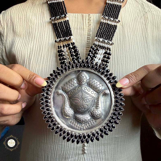 Sterling Silver Hand Carved Black Durga Necklace