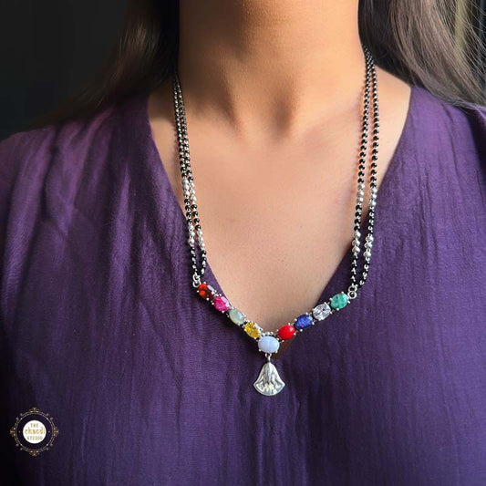 925 Sterling Silver Navratna Drop Mangalsutra