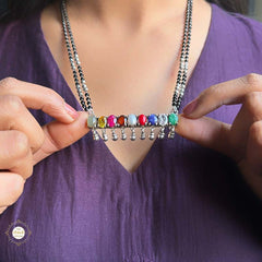 925 Sterling Silver Navratna Ghungroo Mangalsutra