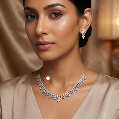 Sparkling Silver Petal Glow Necklace Set