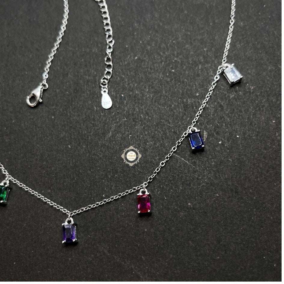 Sterling Silver Sparkling Rainbow Royale Necklace