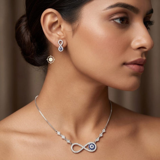 Sterling Silver Sparkling Evil Eye Necklace Set
