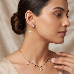 Sterling Silver Sparkling Floral Radiance Mangalsutra with Earring