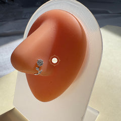 Sparkling Silver Flower Nose Pin (Wired)