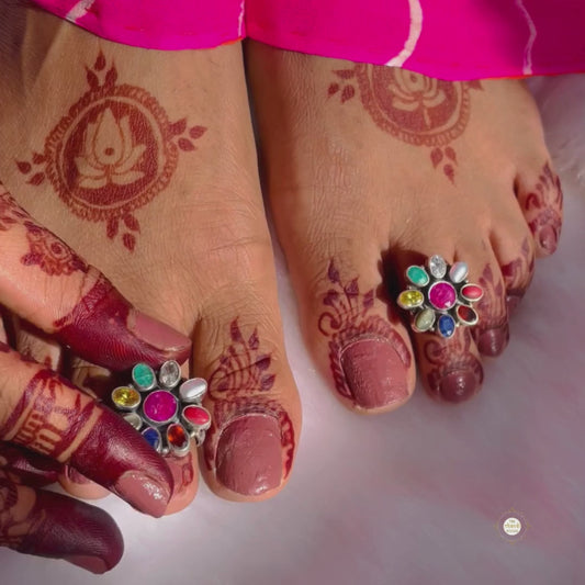 Sterling Silver Navratna Toe Ring