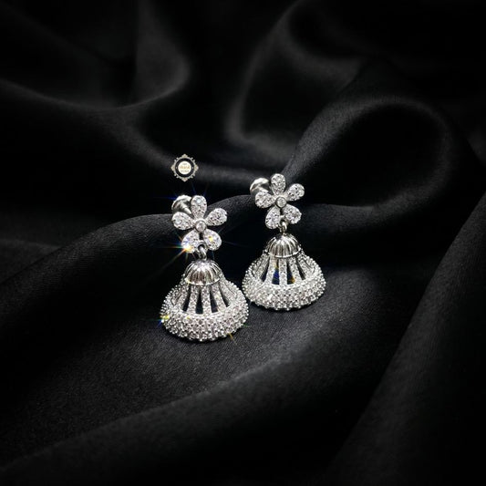 Sterling Silver Sparkling Flower Jhumki