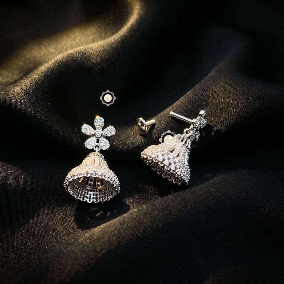 Sterling Silver Sparkling Flower Jhumki