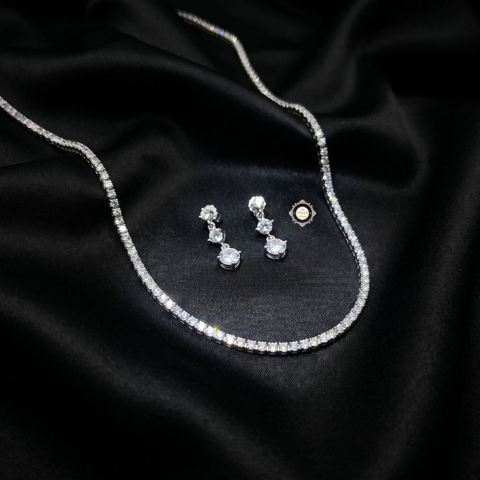 Sterling Silver Sparkling Celeste Tennis Necklace Set