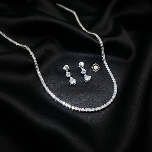 Sterling Silver Sparkling Celeste Tennis Necklace Set