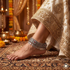 Sterling Silver Floral Layered Stone Anklet