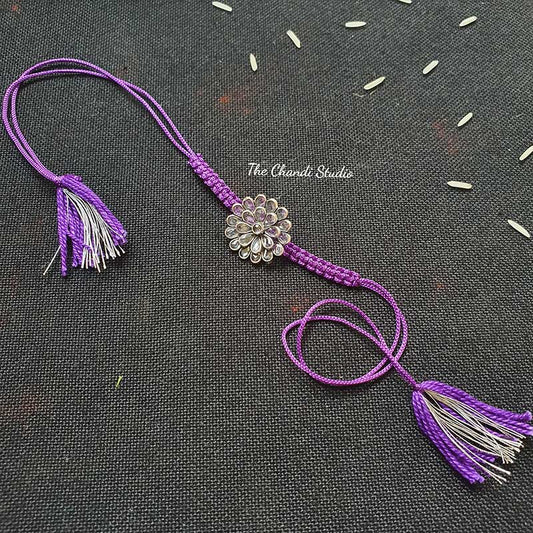 Sterling Silver Glass Stone Rakhi (Purple)