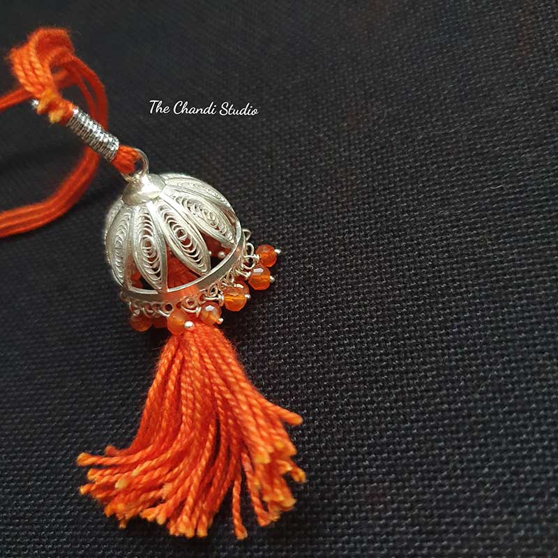 Sterling Silver Lumba Rakhi (Orange)