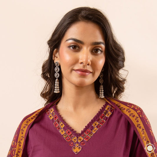 Ruhaniyat Flower Motif Pearl Jhumki Dual Tone