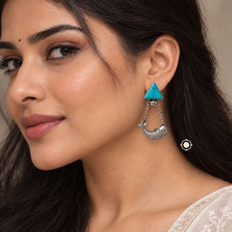Sterling Silver Dilkash Machali Drop Earring