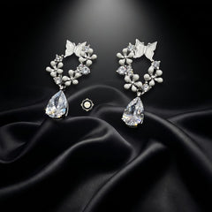 Sparkling Silver Pearl Petal Cascade Earring