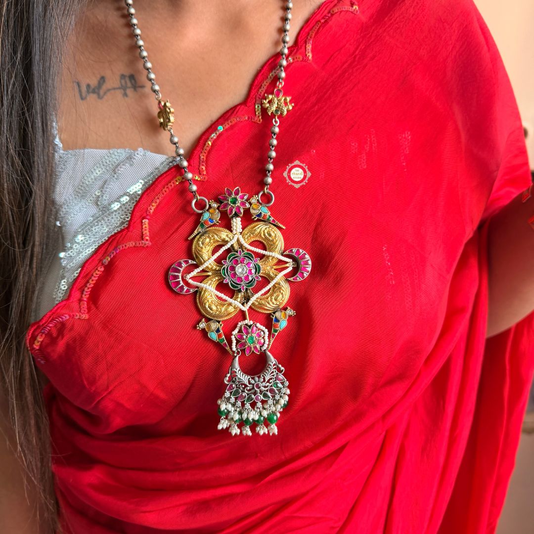 Sterling Silver Rajwada Kundan Long Necklace