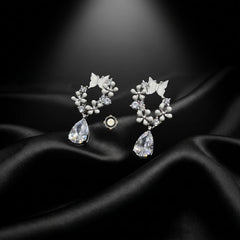 Sparkling Silver Pearl Petal Cascade Earring