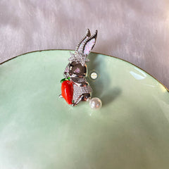 Sparkling Silver Rabbit Brooch