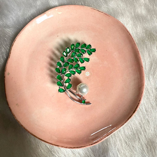Sterling Silver Leaf Pearl Brooch