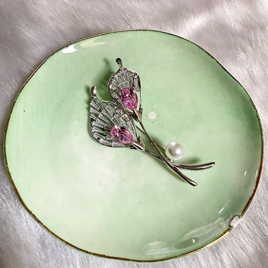 Sterling Silver Sparkling Silver Pink Flame Duo Brooch