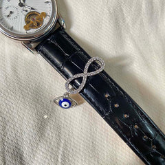 Sterling Silver Sparkling Silver Infinity with Evil Eye Watch Charm