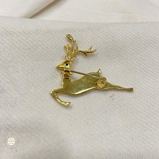 Sterling Silver Golden Grace Deer Brooch