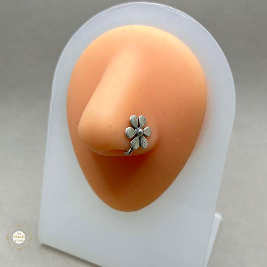Sterling Silver Flower Nose Pin - Clip On