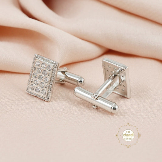 Sparkling  Silver Shimmer Stones Cufflinks