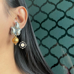 Dual Tone Leaf Ball Drop Earring