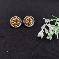 Antique Silver Lord Ganesh Studs Dual Tone Earring