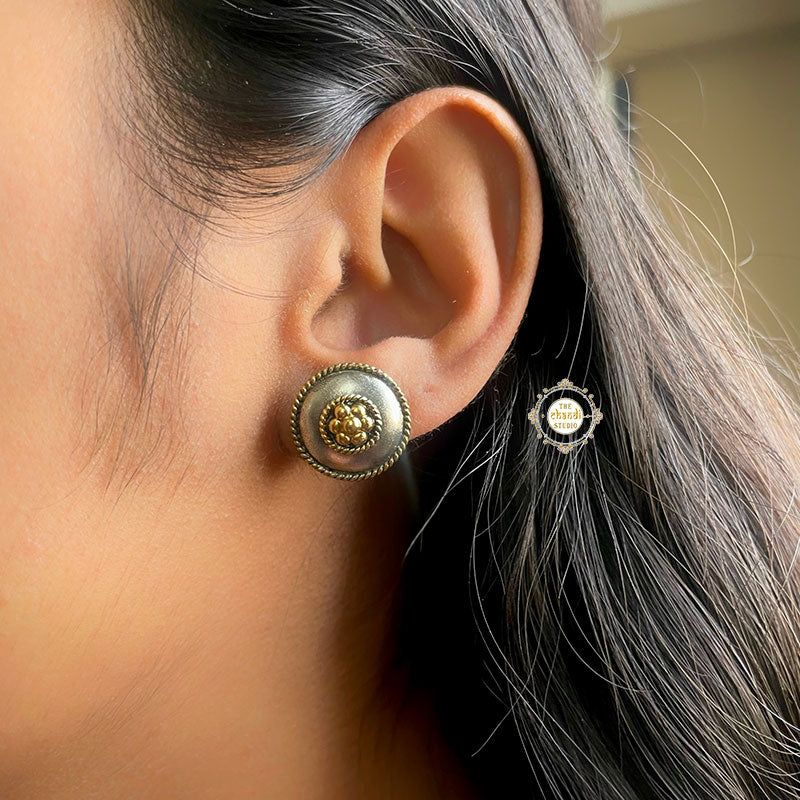 Rozana Round Studs Dual Tone