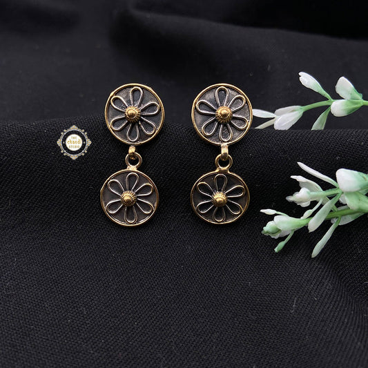 Sterling Silver Floral Earring Dual Tone