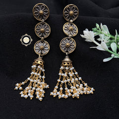 Ruhaniyat Flower Motif Pearl Jhumki Dual Tone