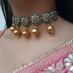 Dual Tone Round Flower Ball Drop Necklace Set