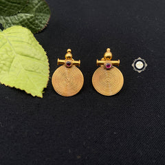 Full Gold Ruby Disc Earring