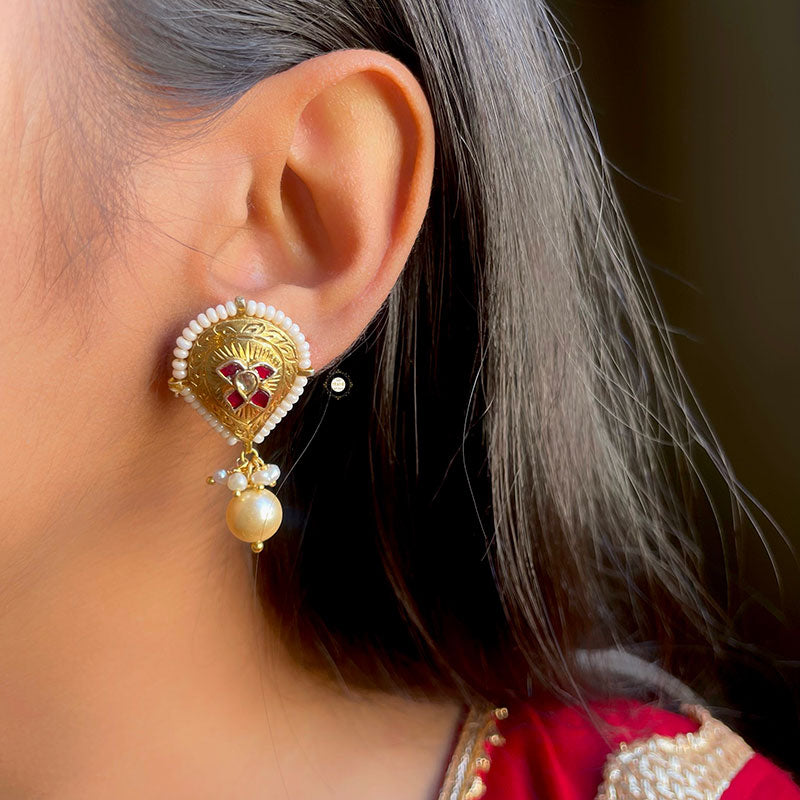 Kundan Pearl Full Gold Earring