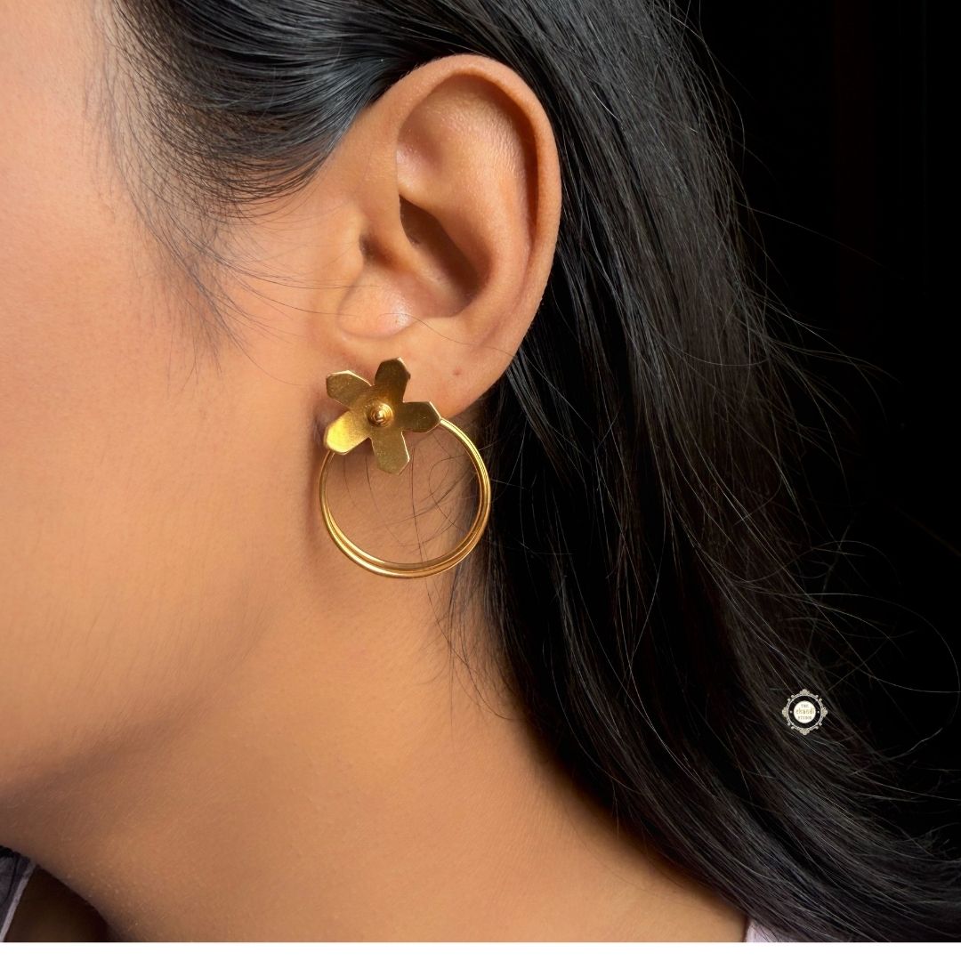 Sterling Silver Flower Hoop Stud Earring