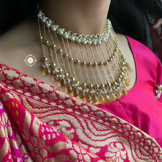 Muhurat Full Gold Citrine Waterfall Necklace