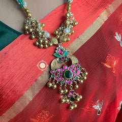 Muhurat Gold Polish Kundan Peacock Necklace