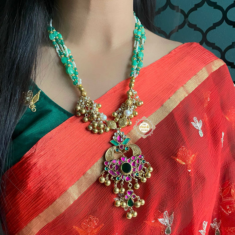 Muhurat Gold Polish Kundan Peacock Necklace